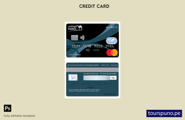 listo para imprimir Plantilla de tarjeta de crédito Kuwait NBK Bank Privilege Ba
